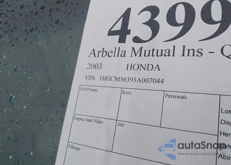 2003 Honda Accord 2.4 Lx из США, поврежденный, VIN 1HGCM56393A007044